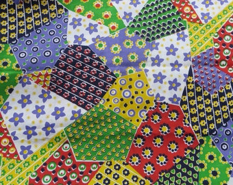 Patchwork Fabric Quilt Look Cotton Fabric One Yard Bright and Bold Patchwork Faric Purples Greens Yellows Blue and Red Bold Patchwork Cotton