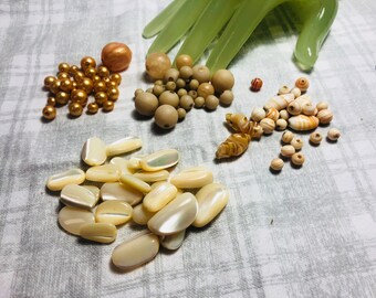 Lot of 3 Ounces Multi Shape Neutral Polished Rock & Bead Costume Jewelry Beads from broken necklace