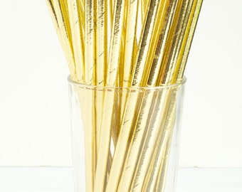 25 Shiny Gold Foil Paper Straws- Make your next party shine- Also great for weddings, bridal showers, birthday parties, and more!