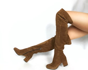 Edza LIV Taube Suede Leather over the knee boots, thigh high boots, 39 40 41 42 8 9 10 11