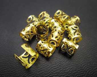 30-100pcs small gold silver dreadlock Beads dread tube hair braid adjustable cuff clip 7mm hole
