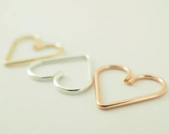 1 - 15mm Heart Piercing - 22, 20, 18, 16, 14 gauge - Sterling Silver, 14kt Rose Gold Filled, 14kt Yellow Gold Filled, Niobium, Titanium