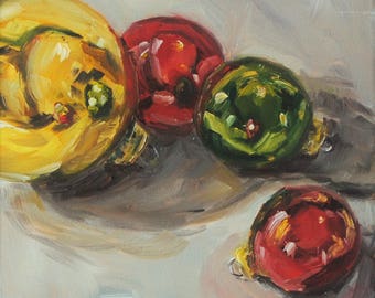 Still Life Ornament Painting - Original Oil - Christmas Ornaments - 6 x 6