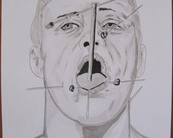 unusual circus "Raja" India ink drawing painting A3