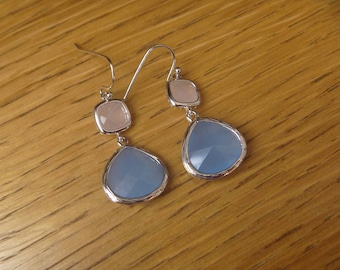 Golden Earrings: pink and Blue Crystal