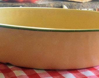 Vintage Enamelware Basin, Green and Tan