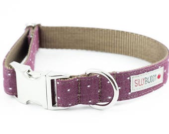 Chambray Burgundy Dot Dog Collar