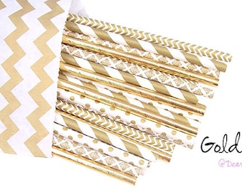 Gold Foil Straws -Gold Wedding party supplies -Gold Straws -Gold Foil Straws -Gold Shower -Gold Paper Straws - Gold Polkadots - Cake Pops
