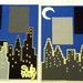 New York City in a 3D premade scrapbook page beautiful blue background with many shades of grey it looks like nightime.