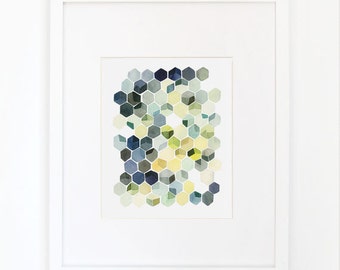 Hexagon Shadows- Watercolor Art Print