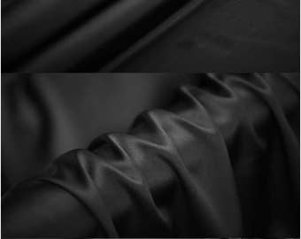 Black Stretch Silk Fabric - 16m/m Designer Solid Lining Cloth by The Yard or Meter 140 cm (55") wide