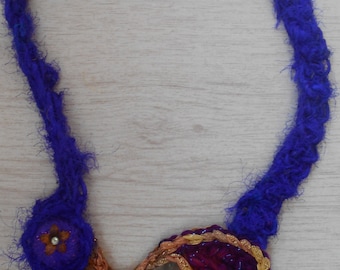 Necklace Freeform Crochet with Sea Glass