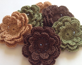 Crochet Flowers - 6 Three Layer Thread Flowers