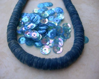 Vintage Sequins Strand Transparent SAPPHIRE BLUE RAINBOW couture lot Full Strand 6mm cupped