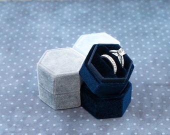 Velvet ring box - Hexagonal ring box - Wedding gift - Light Grey - Light Blue - Navy Blue