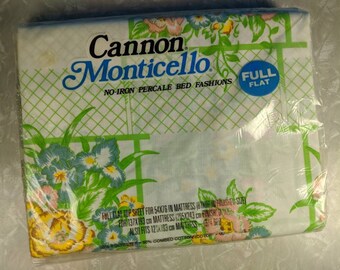 Vintage Cannon Monticello Full/Double Flat Sheet - Trellis and Flowers Garden Sheet - Retro Flat Sheet - NOS, Unused