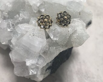 Brass sea gypsy mandala stud earrings