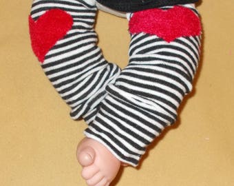 Leg warmer, Infant, Newborn-Valentine Heart on black stripe -infant leg warmer, newborn leg warmer, baby girl leg warmer, baby leg warmer