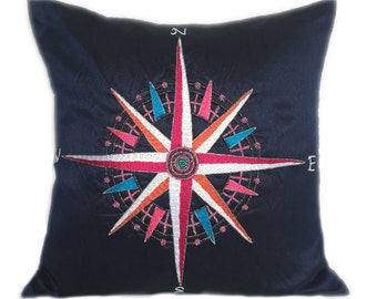Sea Compass Pillow Nautical Home Decor Blue Nautical Pillow Compass Pillow Coastal Compass Pillow Navy Blue Compass Pillow Beach Décor