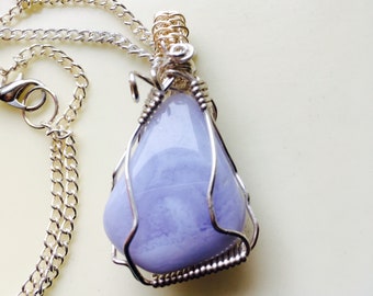 Blue Lace Agate Pendant, Pale Blue Necklace