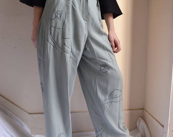 Wilson Sage Green Silk Wide Leg Pants