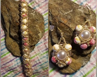 Formal Glass Peral Bracelet & Earrings