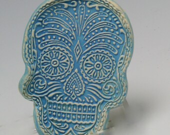 Sugar Skull Ring Dish, Jewelry Holder, Small Soap Dish, Trinket Dish, Small Serving Tray - Day of the Dead/Ceramics and Pottery