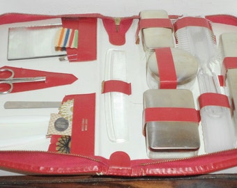Vintage Vanity Travel Toiletries & Sewing Kit - Western Germany, Leather