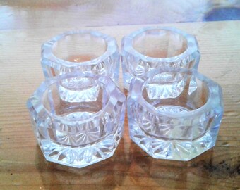 Four Vintage Individual Clear Glass Salt Dips Or Salt Cellars