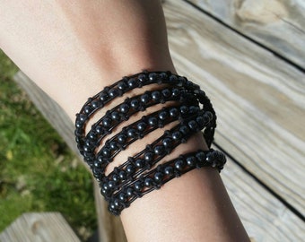 Hematite Bead Leather Wrap Bracelet