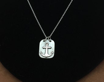 Anchor on Plate Necklace- Anchor Pendant- Sterling Silver 925- Handmade and designed in U.S.A.-Nautical jewelry -