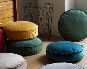 Round green pouf, green pouf, green floor pillow, green velvet pillow