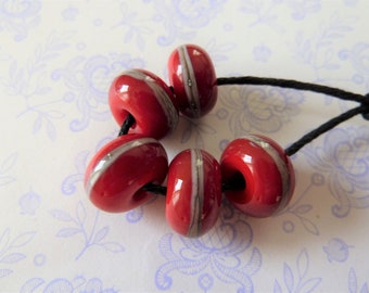 lampwork red glass bead set, UK handmade