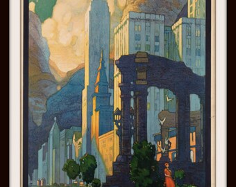 Chicago New York Train Travel Poster - Giclee Art Re-Print - Chicago Wall Art - Art Deco Chicago Print - Vintage Chicago - Old Time Chicago