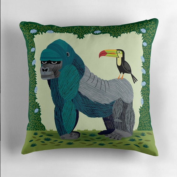 The Gorilla and The Toucan - animal friends - Throw Pillow / Cushion Cover including pillow insert - iOTA iLLUSTRATION