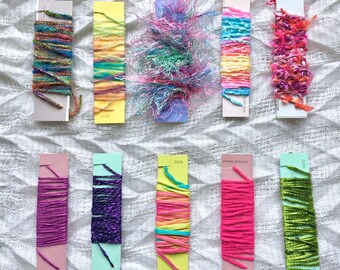 Art Fiber/Yarn Samples, Assorted • Ombré, Boucle, Glitter, Eyelash, and More • Perfect for Embellishments, Mixed Media, Scrapbooking, Etc.