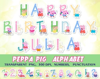 Peppa Pig Alphabet, clipart, Peppa pig birthday banner, birthday decorations, digital alphabet, party printables, printable abc, scrapbook