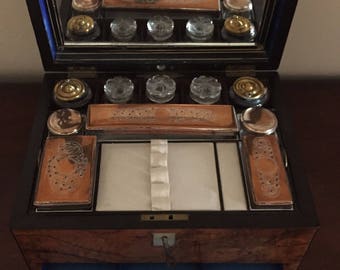 Antique Traveling Burled Stationary Box