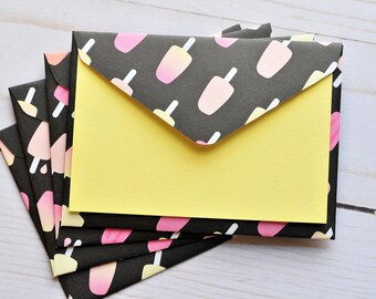 Popsicle Mini Cards// Set of 4 // Blank Cards // Love Note // Enclosure Cards // Gift Card Envelope // Thank You Note // Scrapbooking