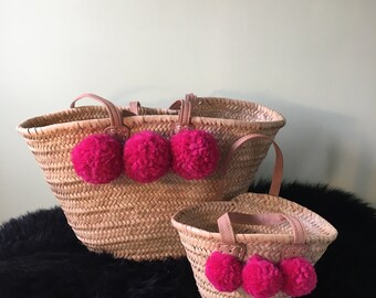 Baby pink pompom basket