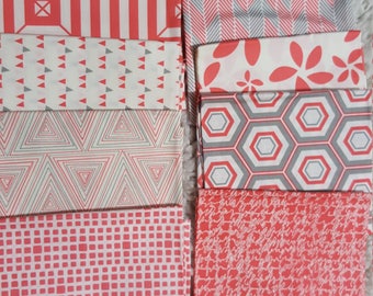 Bundle of 8 Fat quarters in shades of orange/gray/white