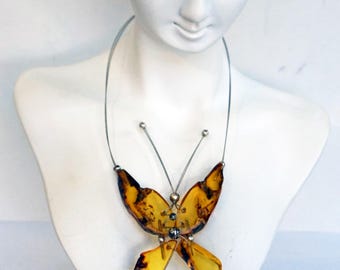Genuine BALTIC AMBER NECKLACE Sterling Silver Amber Butterfly Pendant Artisan Butterfly Amber Necklace Unique Holiday Gift Ideas For Her