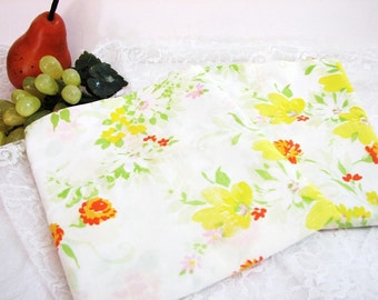 Vintage Floral Percale Pillowcases, Standard or Queen Size, Pair, Set of 2 ... Retro Floral ... Orange, Yellow, Pink on White