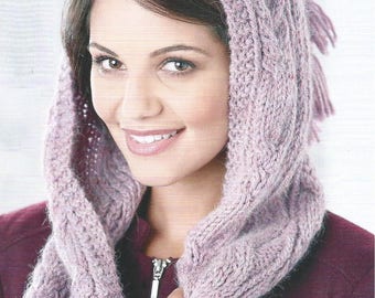 Instant Download - PDF- Pretty Hooded Scarf Knitting Pattern (KA16)