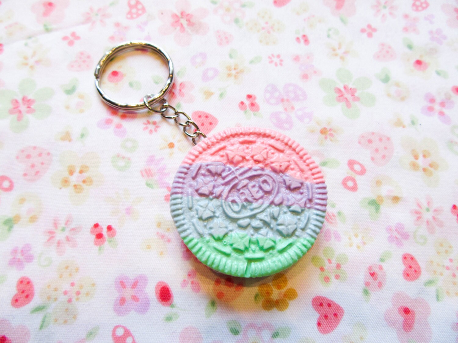 Pastel Kawaii Rainbow Oreo Cookie Keychain Kawaii Keychain
