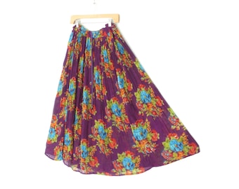 vintage floral skirt * sweeping maxi skirt * crinkle skirt * broom skirt * gauze skirt * medium - large