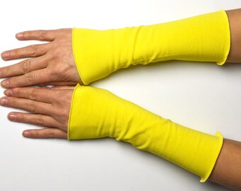 Mittens 20 cm Arm warmers light hand warmer yellow jersey cotton