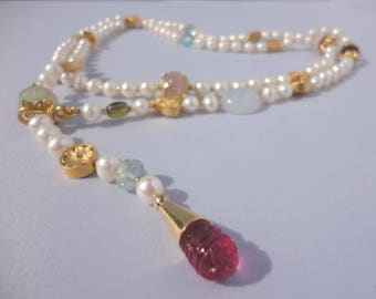 long pearl necklace, Adjustable Necklace, semiprecious necklace, Drop Necklace ,pearl strand, freshwater necklace, pearl beaded necklaces