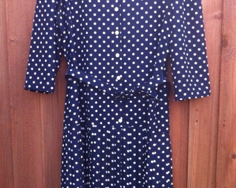 90's Navy Polka Dot dress
