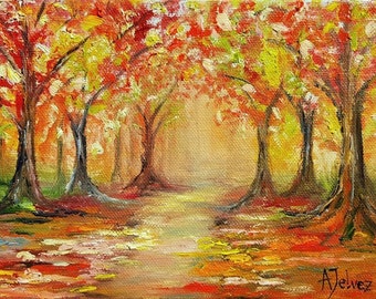 Small landscape painting Small painting Original oil painting Nature art Small canvas art Autumn tree painting Original landscape art 6x8"